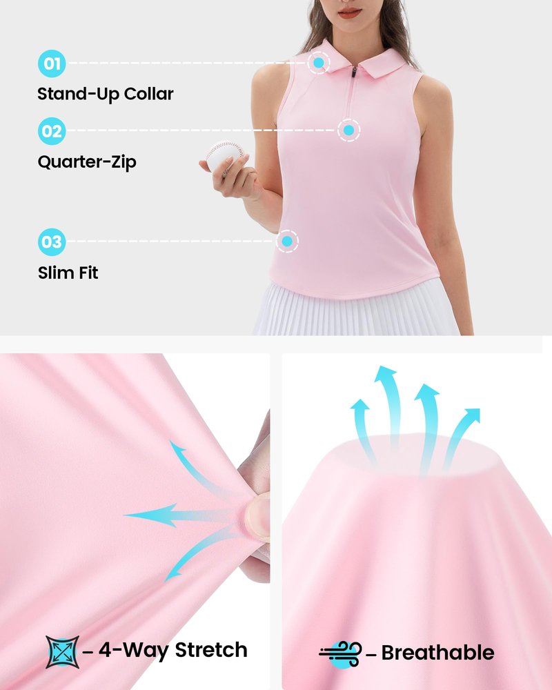 Angel season Womens Golf Polo Shirts Sleeveless Tennis Tank Tops Lightweight Sports Top Athletic Raceback with Collar, Quick Dry Workout Tank Running Pickleball Summer Casual Activewear, Pink Size XL