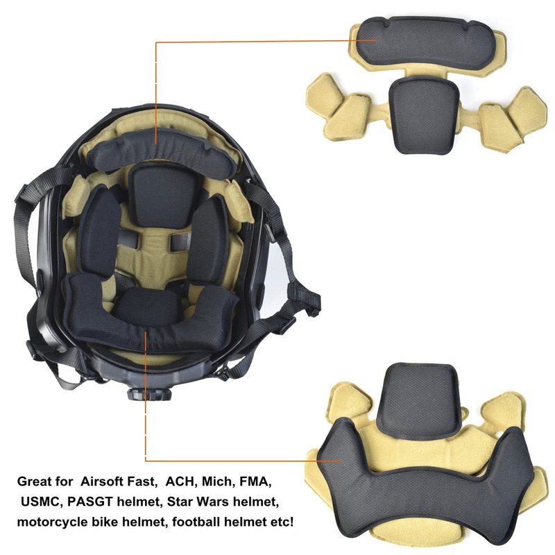 Universal Memory Foam Pad Protective Mat Helmet Padding Kit Tactical Fast Airsoft Helmet Pads Set Military Helmet Replacement Foam Padding Kits Accessories Mats (Tan)