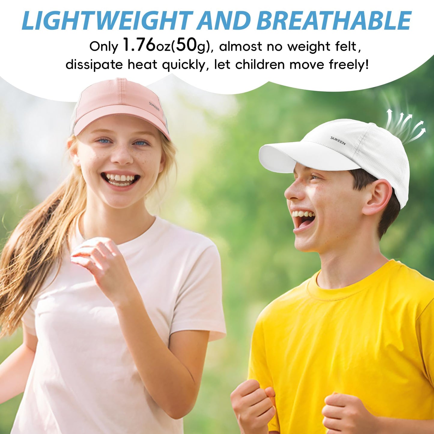 Sukeen Lightweight Kids Baseball Caps for Boy Girls, UPF50+ Kids Sun Hat Quick-Dry Youth Performance Hat for Outdoor Activity Pink