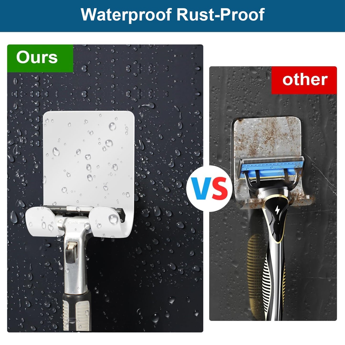 Diesisa Razor Holder for Shower + Adhesive Wall Hooks, Premium 304 Stainless Steel Shower Razor Holder with Heavy Duty Waterproof Sticky Hooks for Hanging Towels, Coat, hat (2+2 Pack)-White