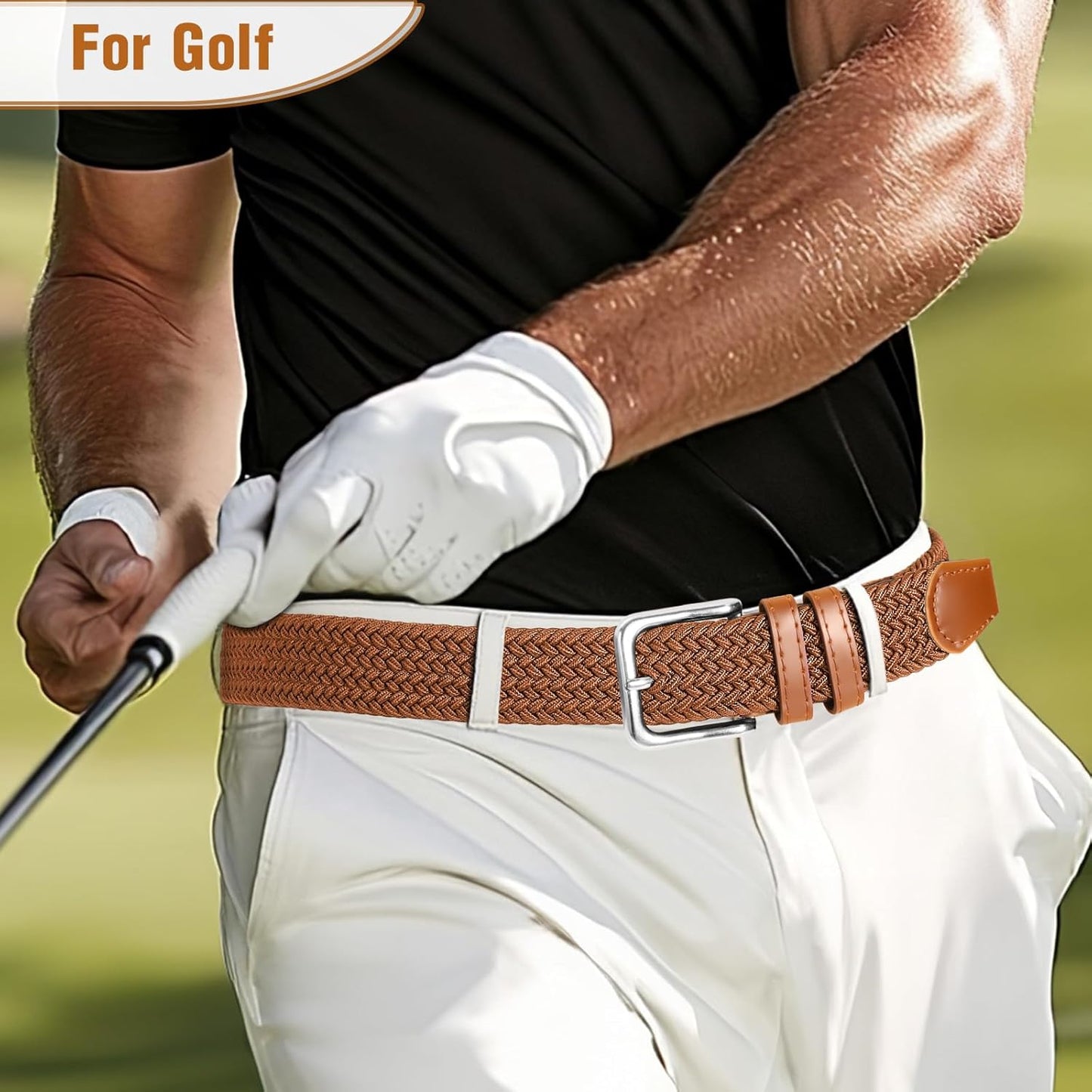 Skiennix Men's Braided Stretch Belt - Versatile for Golf, Casual Shorts & Jeans