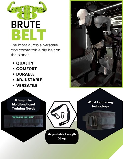 Brute Belt – The Ultimate Nylon Dip, Pull-Up and Squat Belt for Strength Training (Black, Medium)