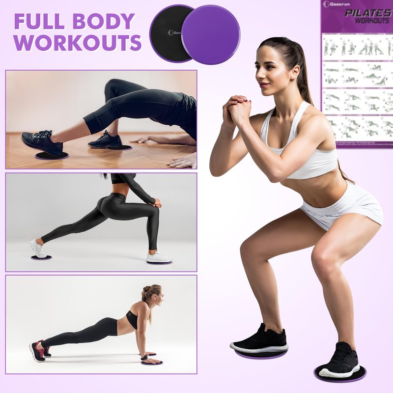 Goocrun Pilates Ring Set Exercise Equipment, with Exercise Resistance Bands Set, Pilates Ball, Sliding Disks. Portable Home Gym - with Fitness Guide Poster (Purple)