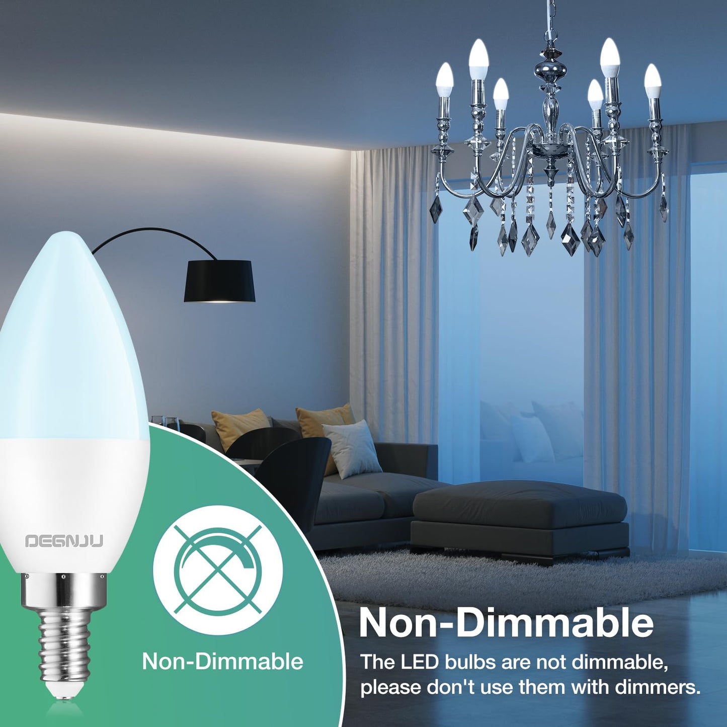 DEGNJU Chandelier Light Bulbs 60 Watt Equivalent, Candelabra LED Light Bulbs, E12 LED Bulb Daylight 5000K, Type b Light Bulb 5.5W, Candelabra Base, 120V, B11 Candle Light Bulb, Non-Dimmable, 10 Pack