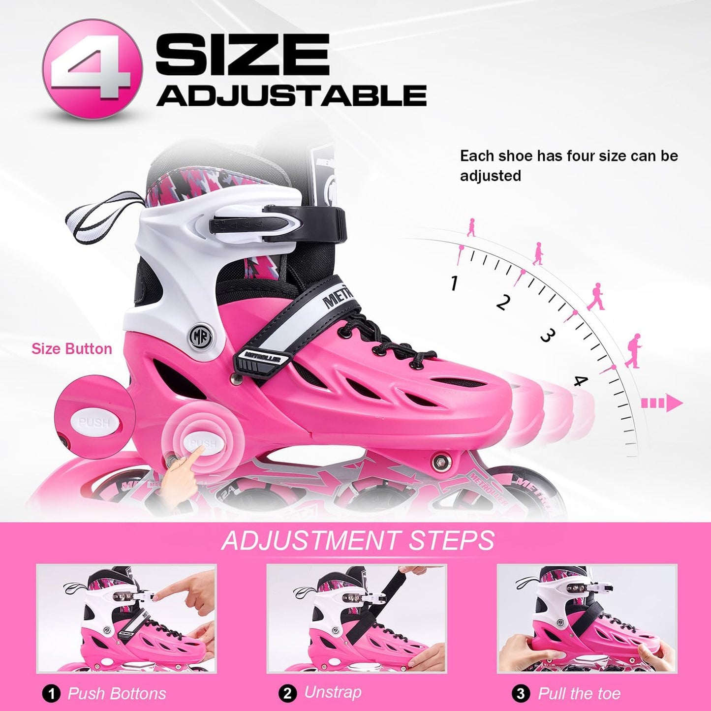 Metroller Inline Skates - Adjustable Sizes for Kids & Adults | Light-Up Wheels for Fun & Safety