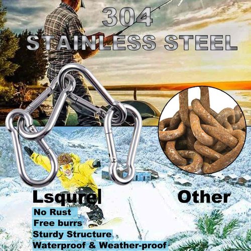 Heavy Duty Carabiner Clip, Lsqurel 4inch 304 Stainless Steel Snap Hooks 5pcs Large Carbineers for Hammock, Swing, Gym, etc Capacity 880 lb