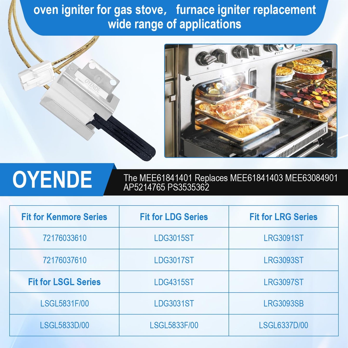 Upgrade MEE61841401 Gas Range Oven Igniter, for LG Oven Igniter Replacement(LRG, LSS, LDG, LSG, LTG), for LG Gas Ranges Igniter, Replaces MEE61841403 MEE63084901 Oven Igniter for Gas Stove.
