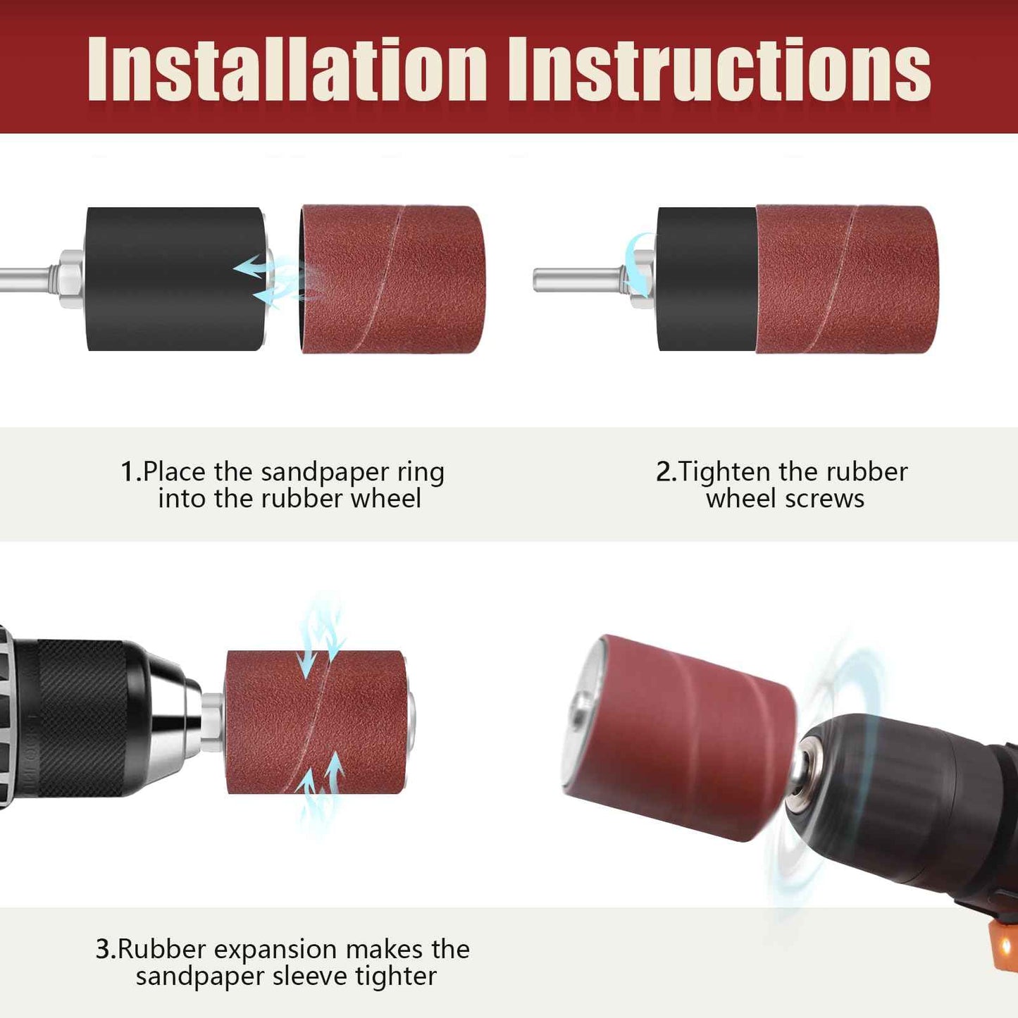 VIBRATITE 37 Pieces Drill Press Sanding Drum Kit, 80 and 120 Grit Spindle Sander Sleeves with Tool Carrying Case for Rotary Tools, Power Drill, Woodworking, Paint, Metal Surfaces Polishing Jobs