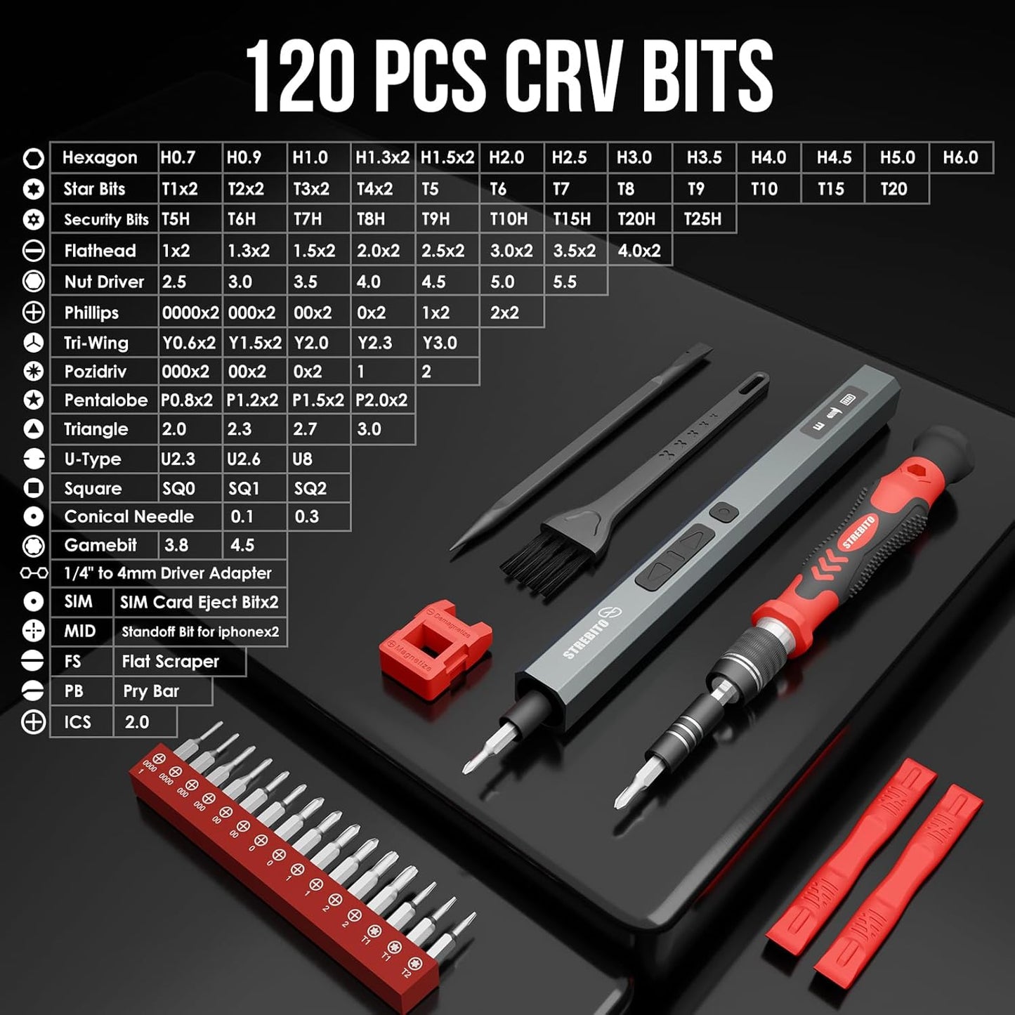 STREBITO 144-in-1 Electric Screwdriver Set - Precision Tool Kit with 120 Magnetic Bits for Electronics & PC Repair