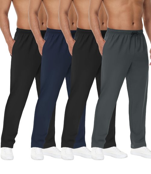 Kinglaman 4 Pack Mens Athletic Sweatpants Gym Workout Joggers Pants Running Jogging Pants for Men 2 Black 1 Blue 1 Gray Large