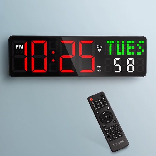 LUCORB Gym Clock Timer - Remote Control Countdown Timer with 5 Display Modes & 4 Alarms | Perfect for Home Gym, Office, Classroom