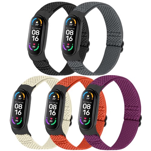 TumpCez 5 Pack Solo Loop Nylon Band Compatible With Xiaomi Mi Band 7 6 5 4 3/Amazfit Band 5 Straps, Adjustable Breathable Comfortable Elastic Sport Replacement Strap for Women Men