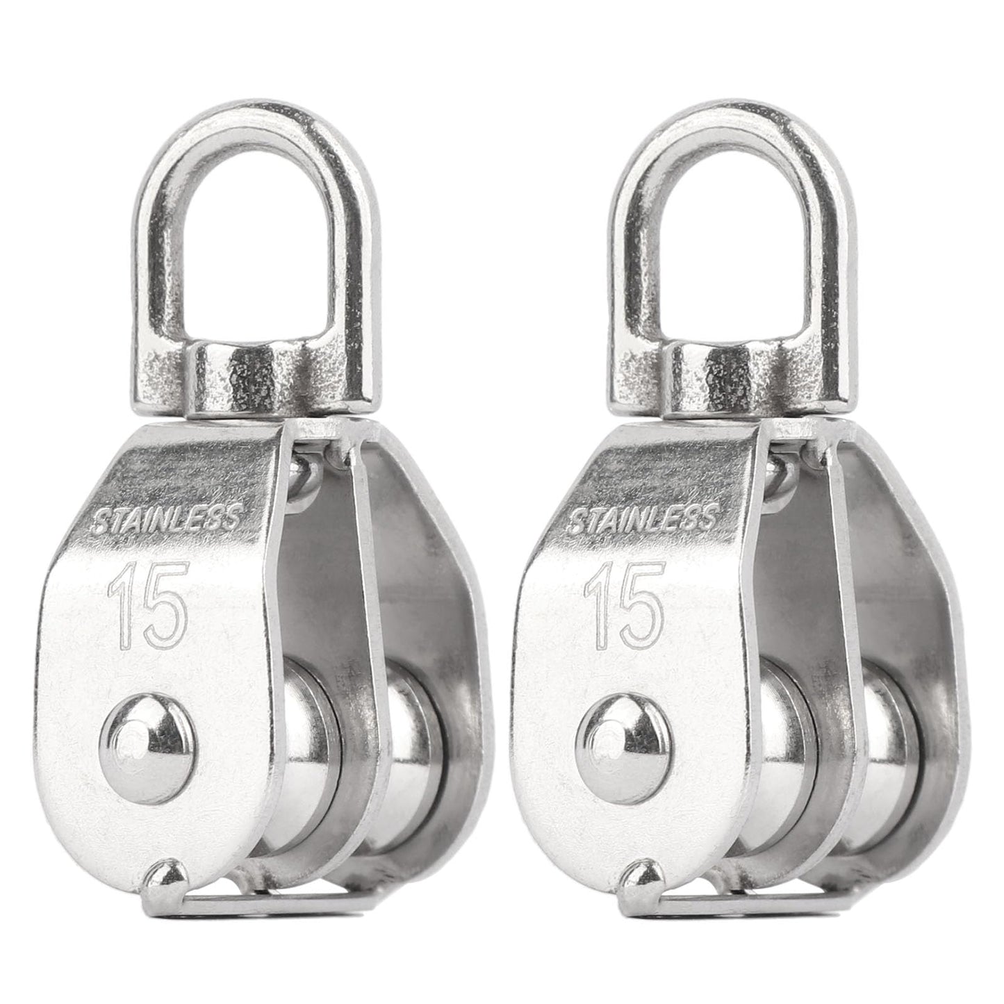 LordHardware 2PCS M15 Double Sheave Pulley Block 304 Stainless Steel Lifting Crane Swivel Hook