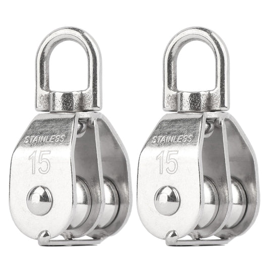 LordHardware 2PCS M15 Double Sheave Pulley Block 304 Stainless Steel Lifting Crane Swivel Hook