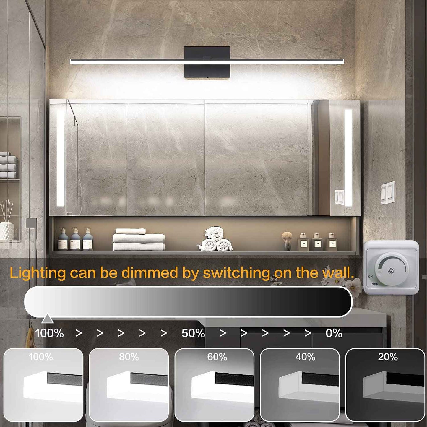 ZUZITO Modern LED Dimmable Vanity Light 40 inch Matte Black Bathroom Wall Lighting Fixtures