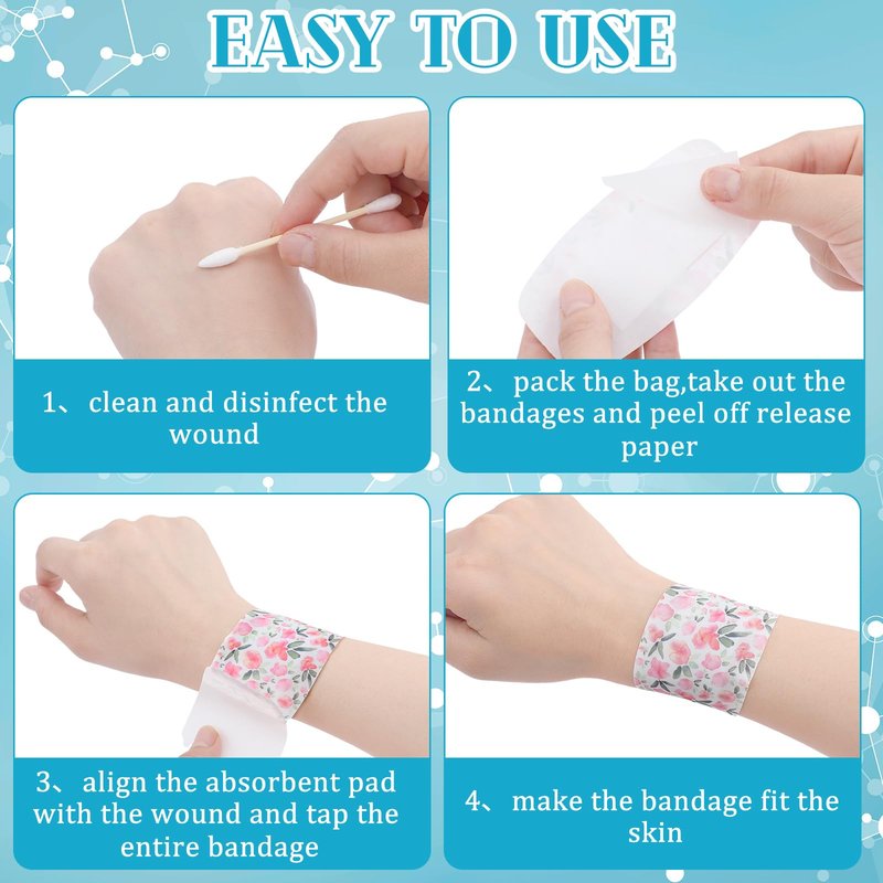 Sinmoe 100 Pcs Large Bandages 2 x 4 Inch Latex Free Big Adhesive Flower Wound Care Flexible Fabric Bandages for Care and Protect Wounds