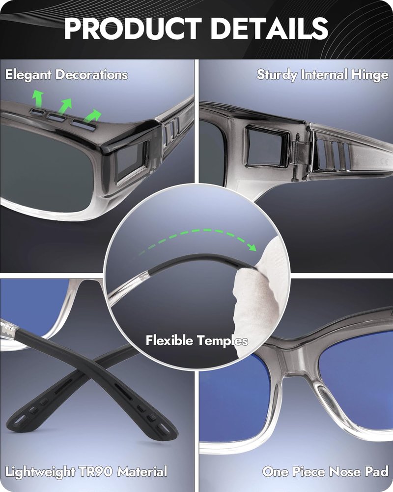 Meeloog Polarized Sports Sunglasses Fit Over Glasses for Men Women, Wrap Around UV Protection Shades Driving Cycling Fishing (P1 Grey Frame/Dark Grey Lens)