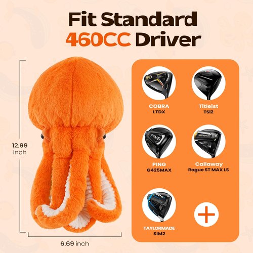 mytag Orange Octopus Driver Headcover Funny Golf Club Head Covers Animal Plush Golf Headcover