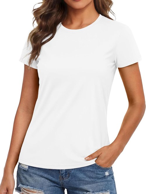 MAGCOMSEN Women's Athletic Workout Tops - UPF 50+ Quick Dry Short Sleeve Sun Protection Shirt