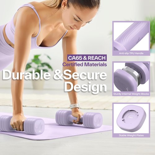 Adjustable Dumbbell Set of 2: Sportneer 4 in 1 Free Weights Dumbbells Set for Women, Hand Weights for Women at Home, Each 2lb 3lb 4lb 5lb Weights with Soft Rubber Handle for Home Gym Exercise Training (Aura Lavender)