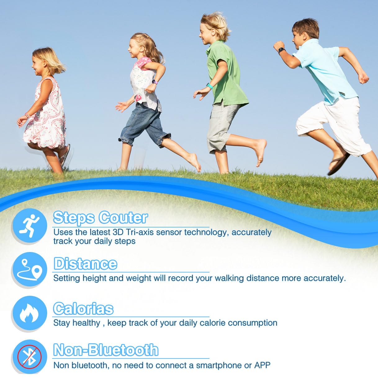 Focwony Kids Fitness Tracker Watch, Digital Steps Counter, Boys Girls Waterproof Wristwatch with Step Counting/Distance/Calories/Stopwatch/Alarm Clock, Great Xmas Gift for Children (Black)