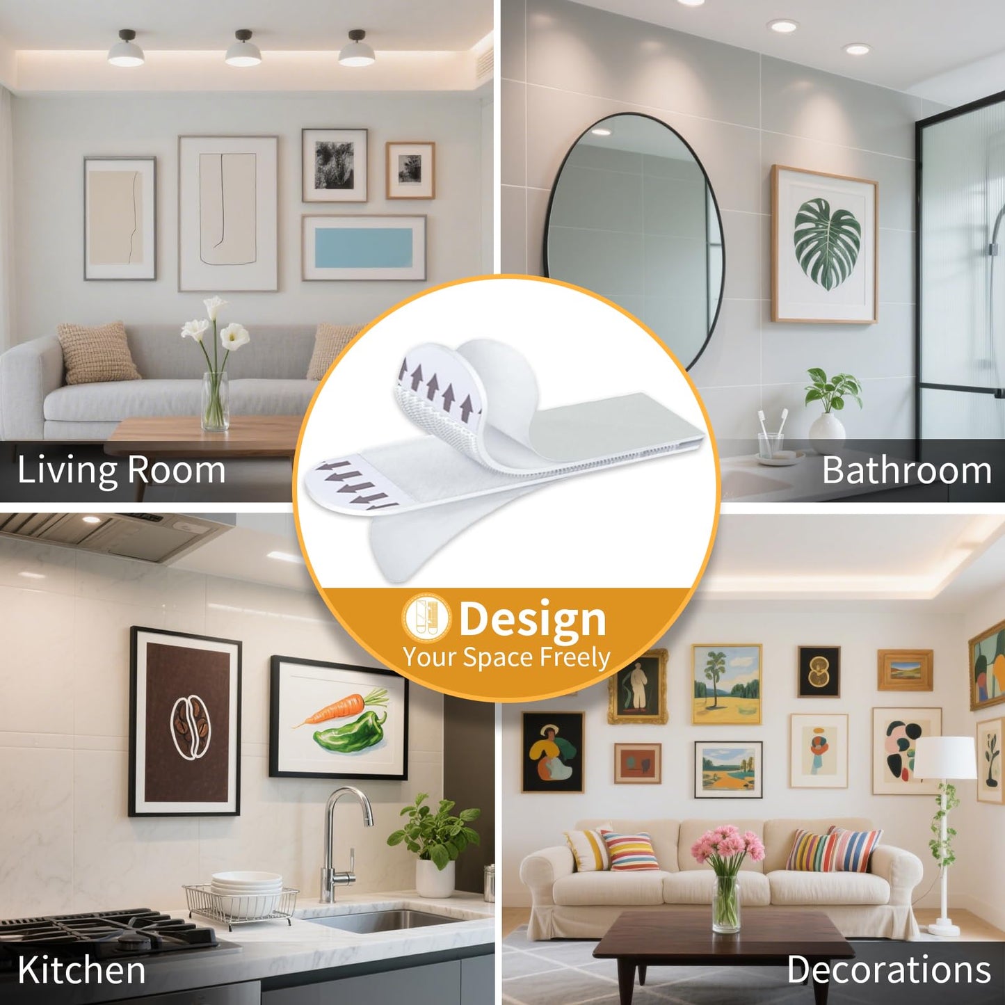 Nigwet Picture Hanging Strips Heavy Duty - 24-Pairs (48 Strips) Picture Hanging Kit Sticky Hangers for Walls, Damage Free Without Nails, Adhesive Frames/Posters/Wall Art, No Drill, White, Large