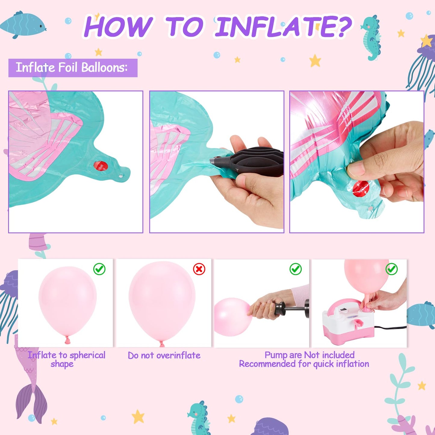 AGPTEK 109PCS Mermaid Balloon Garland Kit, Pastel Pink Purple Teal Blue Balloons with Mermaid Tail, Shell, and Star Foil Balloons, Perfect for Mermaid Birthday Party, Ocean-Themed Party Decorations
