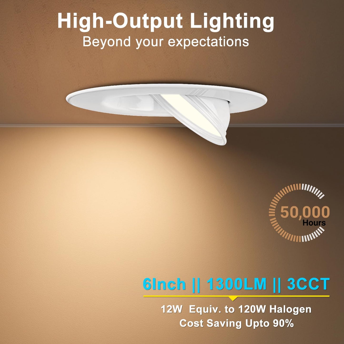 Lightdot 6 Pack 6 Inch LED Gimbal Recessed Lighting, 360°+90° Adjustable, 3CCT Selectable & Dimmable (5%-100%), 1300LM Ultra Bright Canless Downlight, ETL/FCC Certified for Living Room/Kitchen-White