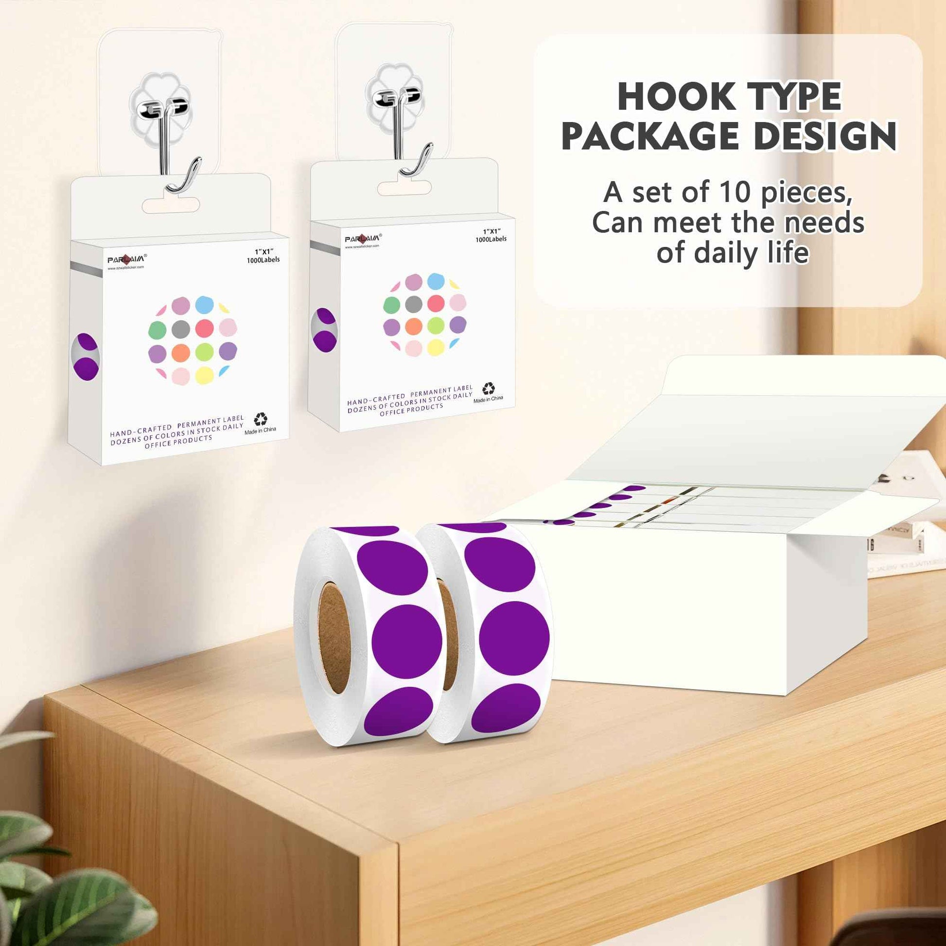 PARLAIM 10000 PCS 1 inch Colored Dot Stickers Round Color Coding Labels,10 Rolls Polka Circle Dots Bulk for Office Classroom, Purple