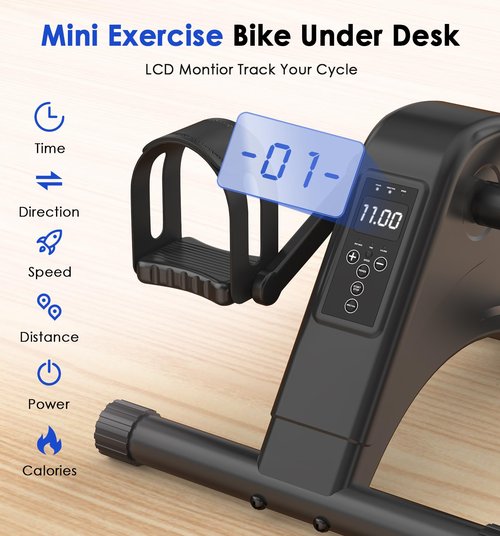 12-Levels Mini Exercise Bike Under Desk with LCD Display, Quiet Electric Bidirectional Bicycle Pedals for Home for Seniors, Stationary Bike Under Desk for Leg & Arm Physical Therapy Exerciser, Black