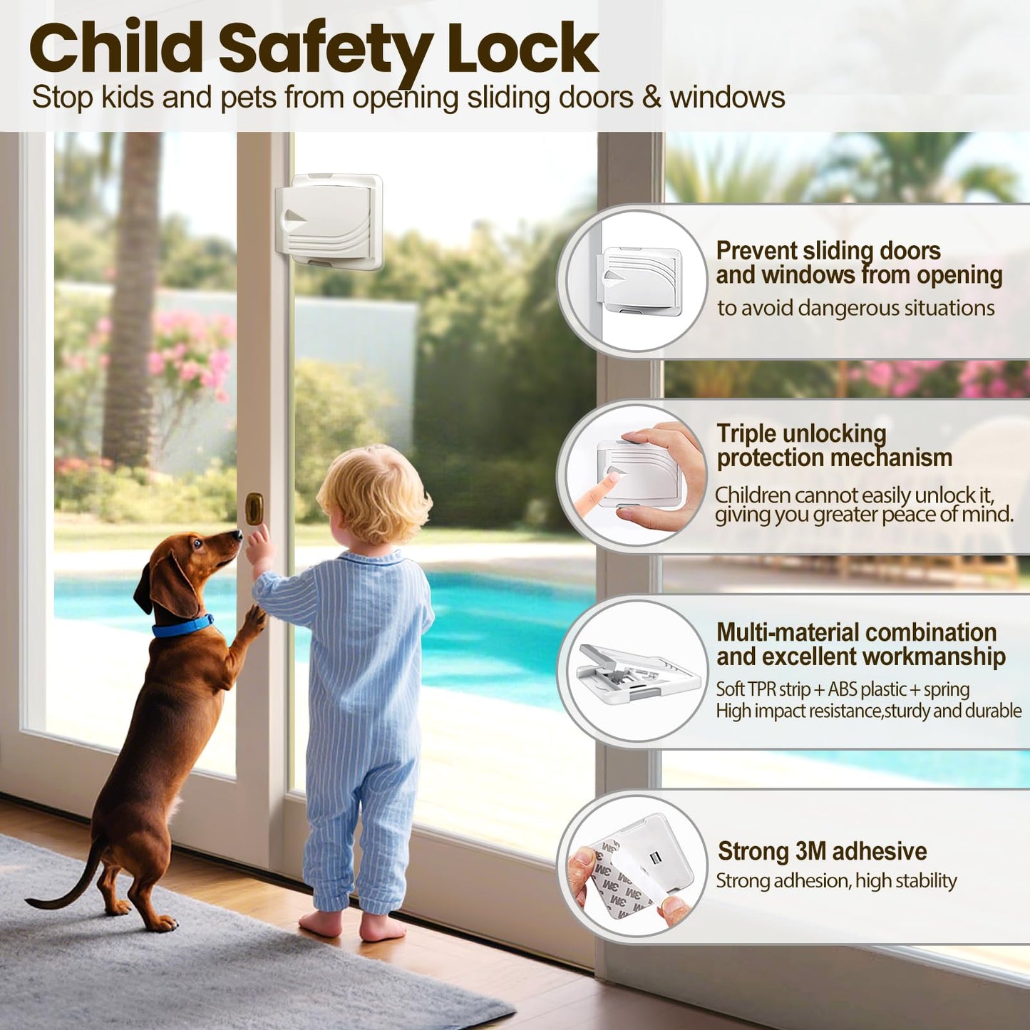 STERGDE Sliding Door Lock 2 Pack, Child Safety Lock For Sliding Glass Doors, Easy To Install, Keeps Your Baby Out Of Danger, For Sliding Glass Doors, Sliding Windows, Sliding Closets, Etc (Grey)