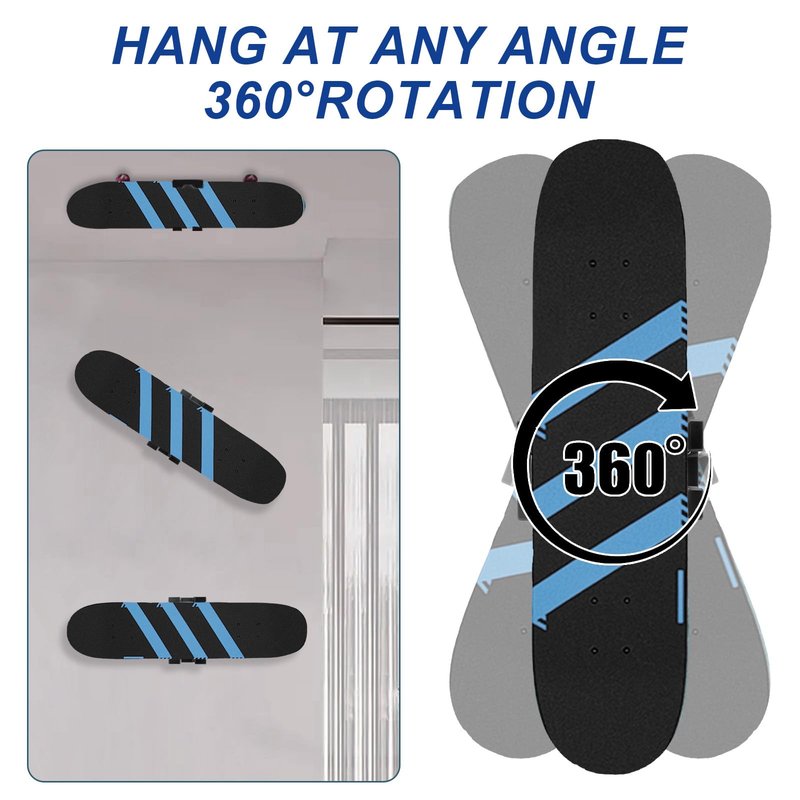 KCMOSGI Skateboard Wall Mount,360° Rotating Skateboard Wall Hanger,Universal Skateboard Decks Wall,Any Horizontal Angle,Suitable for Skateboard Lovers