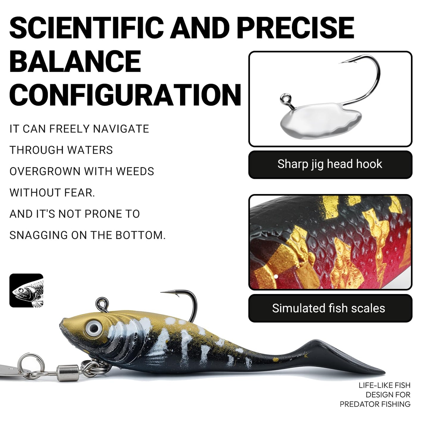 5pc Pre-Rigged Swim Baits for Bass Fishing - Jig Heads Soft Plastic Walleye Lures, Paddle Tail Swimbaits with Spinner Blades for Bass, Crappie & Trout Lures, Fishing Bait for Saltwater & Freshwater