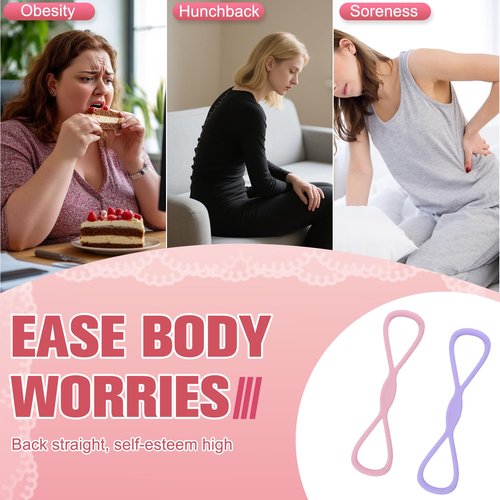 2PC Figure 8 Exercise Bands for Women Men, Victoriousact Resistance Bands, Fullbody Yoga Pulling Rope with Handles for Glutes, Back, Chest Expander Strap (Purple 15lb+ Pink 25lb)