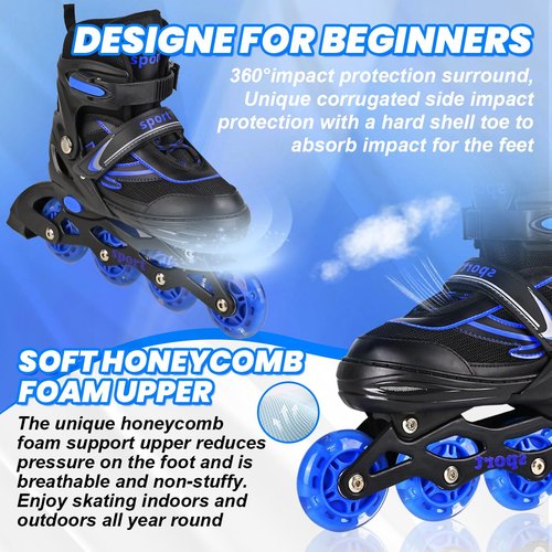 Adjustable Boys Inline Skates for Kids Adults with Full Illuminating Wheels, Outdoor Blades Roller Skates for Girls and Boys, Men and Women