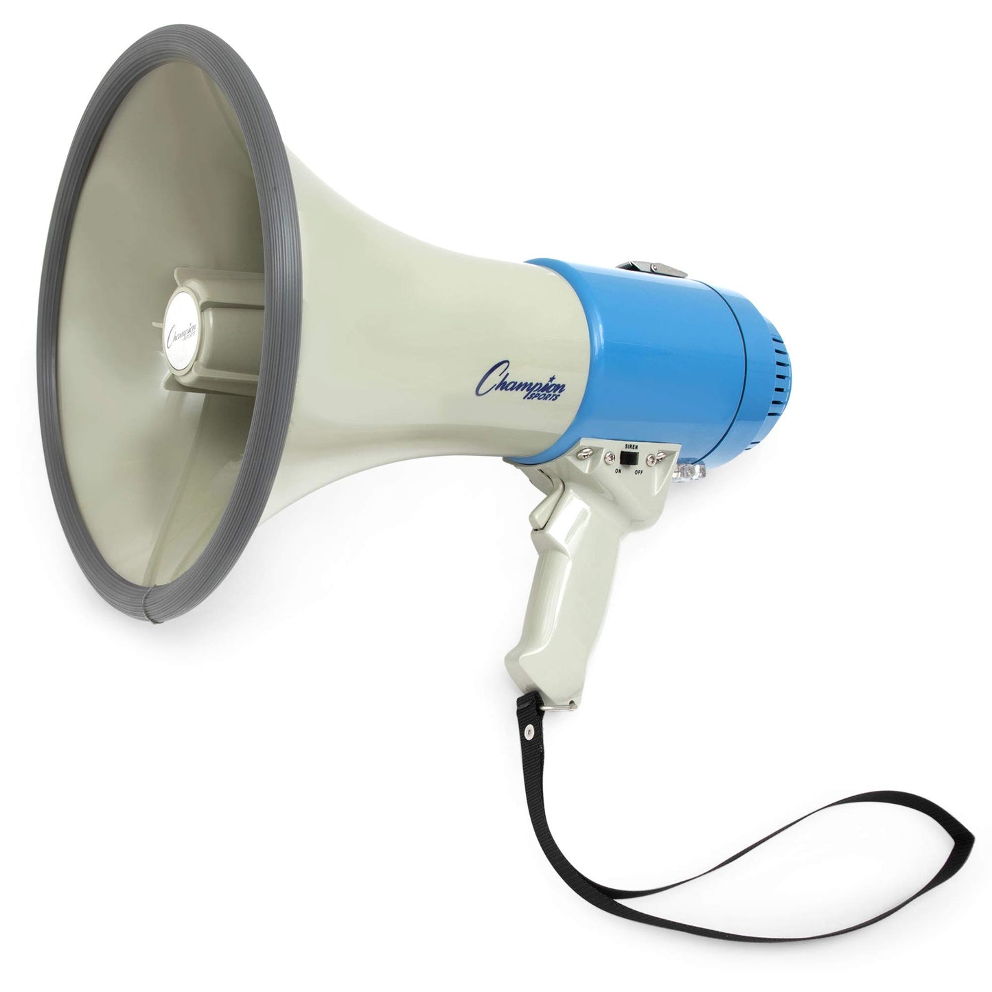 Champion Sports Megaphone with Siren,Wrist Strap,1200 Yard Range-Powerful Bullhorn Loudspeaker with Adjustable Volume Control for Sport Events,Crowd Control,12 watts(white&blue),1 Size,MP12W