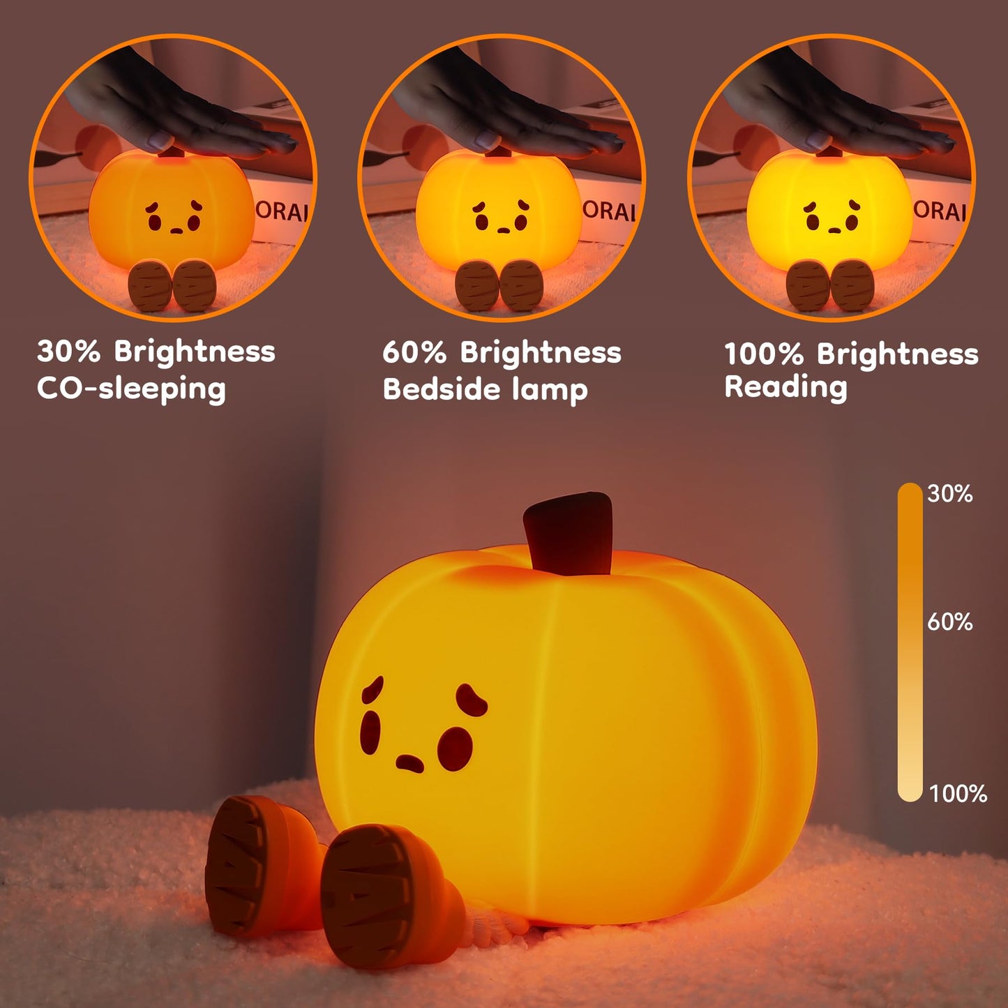 EEKEDO Pumpkin Night Light, Cute Silicone Night Light for Kids, Squishy Touch Nightlight Rechargeable Dimmable for Nursery Lamp for Breastfeeding, Halloween Decor, Office Desk and Kids Room Décor
