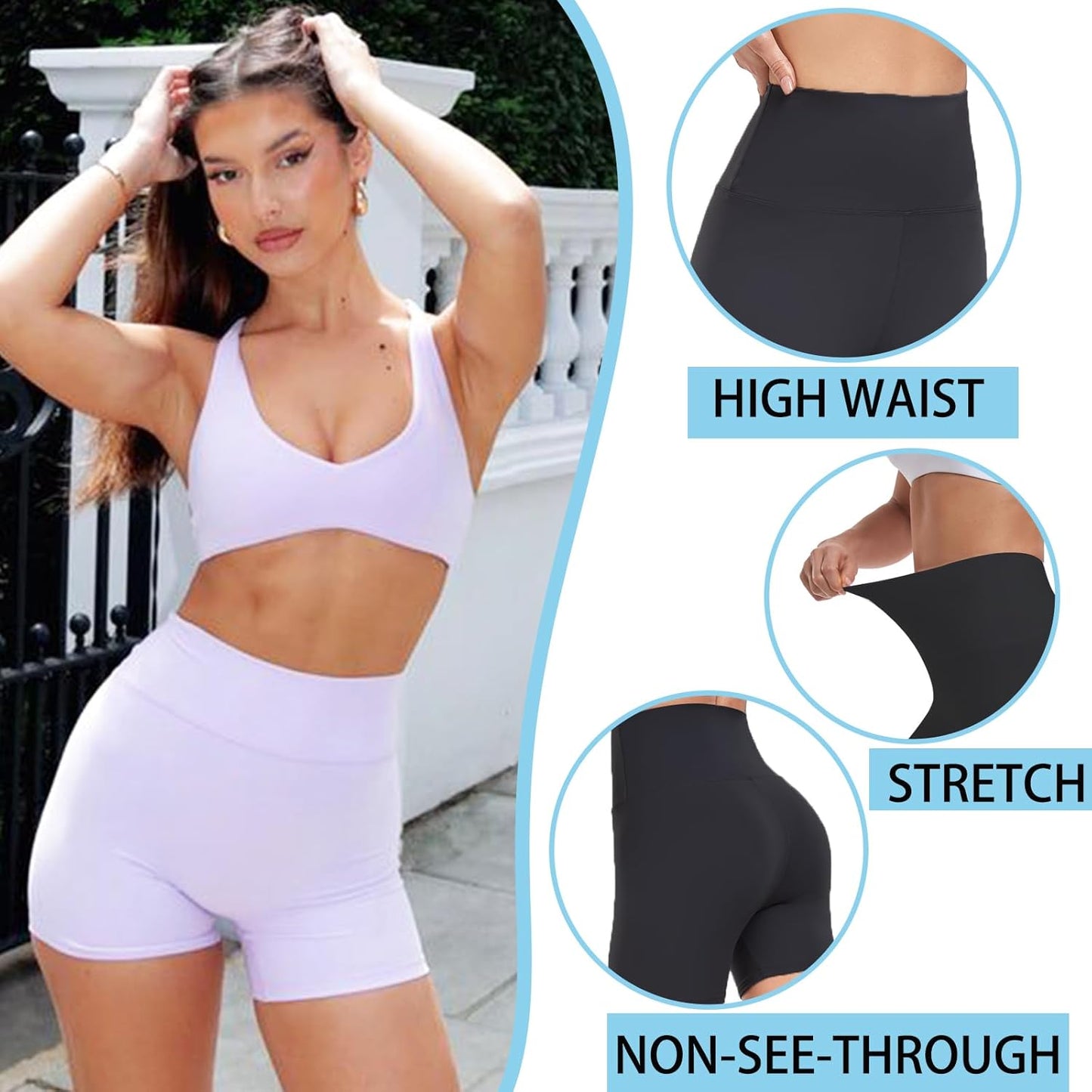 Skiennix High Waisted Biker Shorts for Women - Tummy Control Fitness & Yoga Shorts in Purple