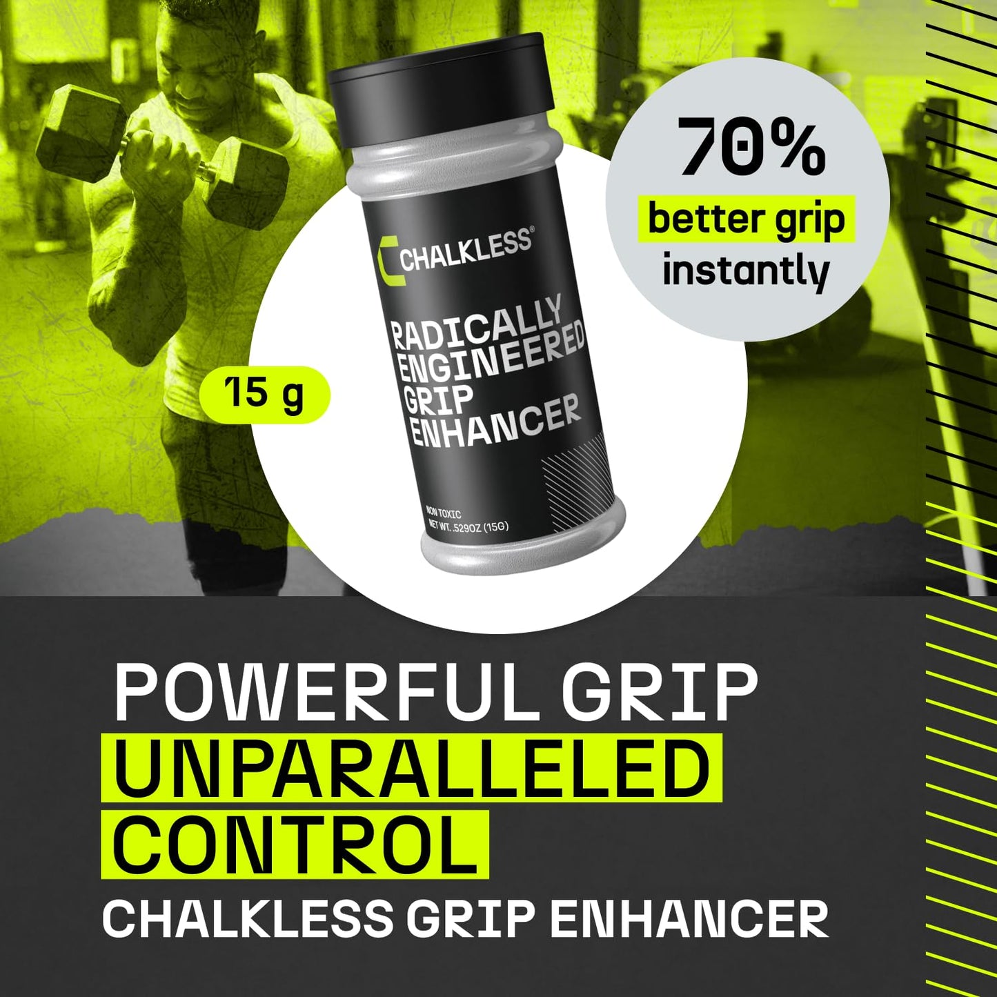 Chalkless Grip Enhancer - Premium Liquid Chalk Alternative & Less Mess Hand Chalk for Weightlifting, Powerlifting, Yoga, Gaming, Climbing, and More, Non-Toxic Long-Lasting & Reliable (15G)