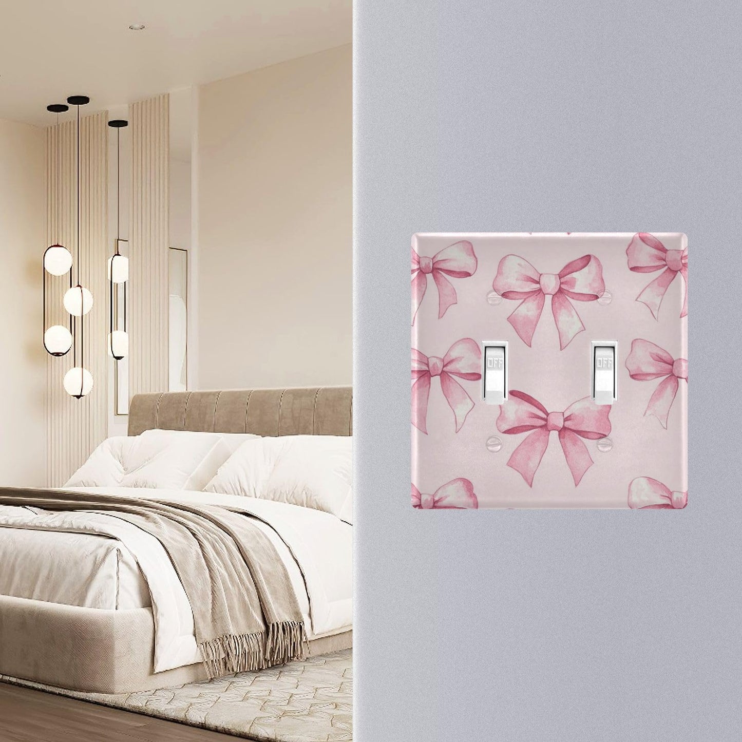 FLildon Pink Bows Wall Plates, Double Toggle Light Switch Cover Wall Plate 2 Gang, Decorator Light Switch Cover, Standard Size Wall Plates for Bedroom Home Decor