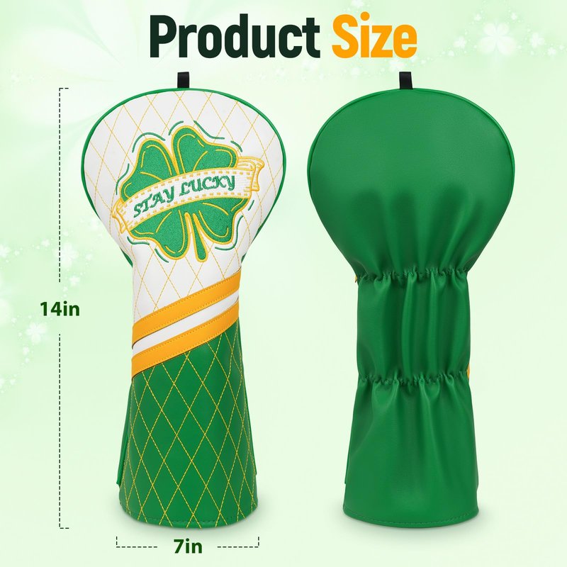 Golf Club Cover Clover Driver Headcover Lucky Golf Head Cover Premium Leather Golf Driver Headcover, Green Clover Design Stay Lucky Club Cover