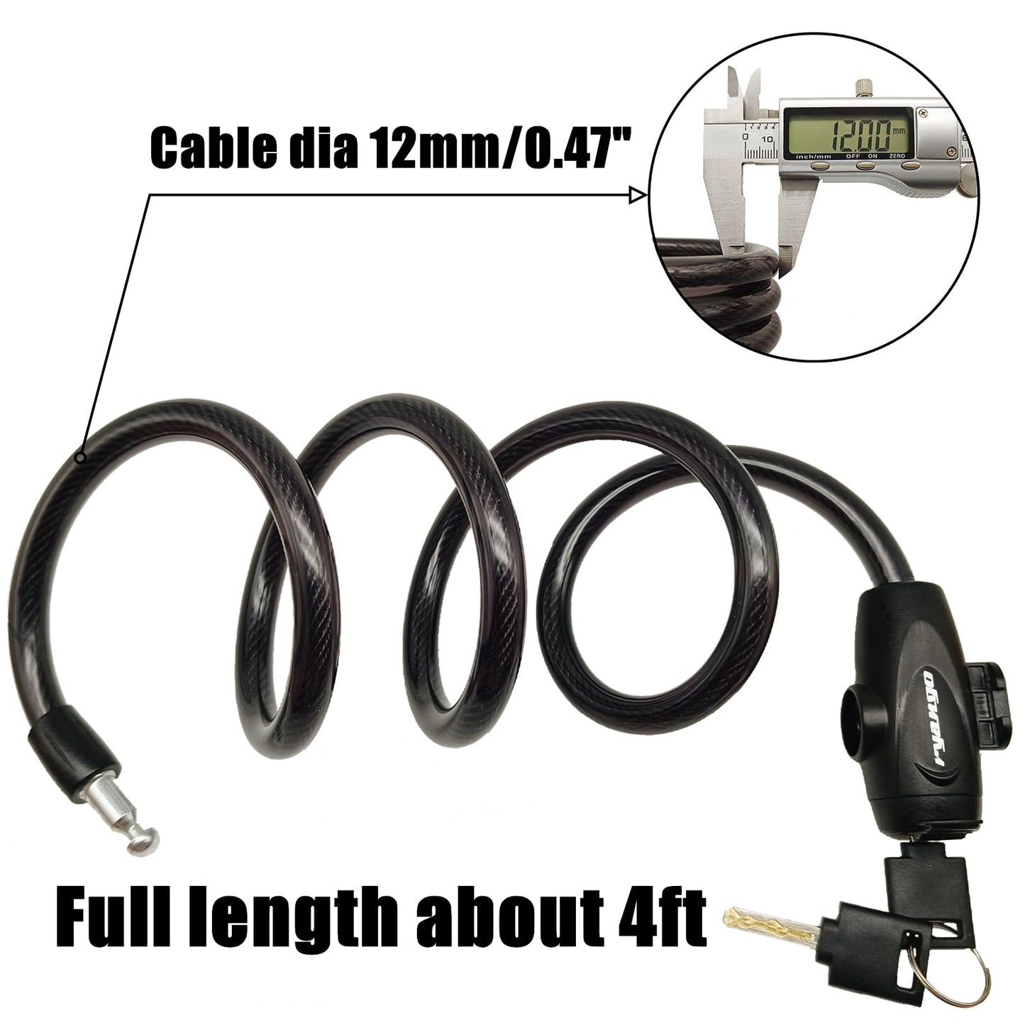 RYANGO Bike Lock, Bike Locks Heavy Duty Anti Theft, Bicycle Lock Cable with Mounting Bracket and 2 Keys, Bicycle Locks for Road Bike Mountain Bike Scooters