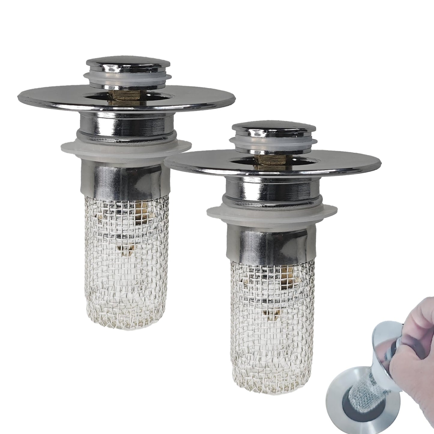 2 Pack Pop-Up Sink Stopper, Hair Catcher Drain Strainer with Copper Core, Universal Bathroom Sink Drain Plug for 1.06“-1.50“, Leak-Proof & Easy Installation