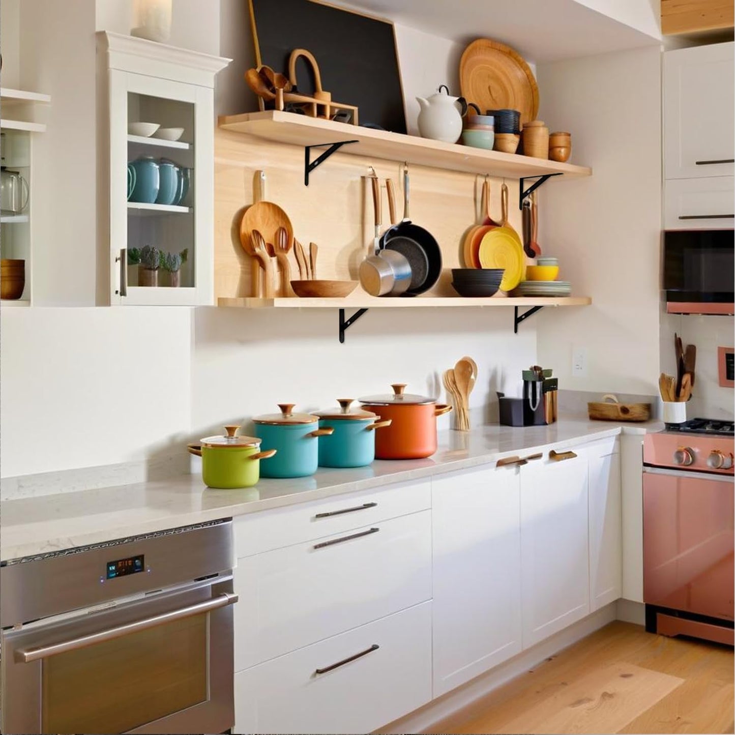 4 Pack Heavy Duty Shelf Brackets,5 in X 8 in Metal L Wall Mount Brackets for Floating Shelf,90 Degree Triangle Iron Supports for Shelves,Black