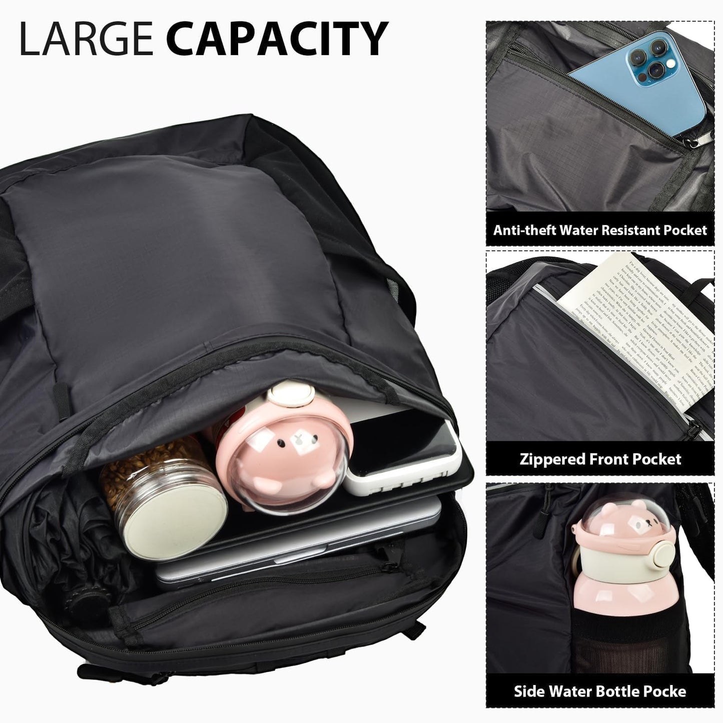 SAIKA 3-Pack Ultra Lightweight Packable Backpack, Water-Resistant Foldable Daypack for Hiking, Travel, Camping, Outdoor, 3 Sizes (S/M/L) with Hat for Men Women Families