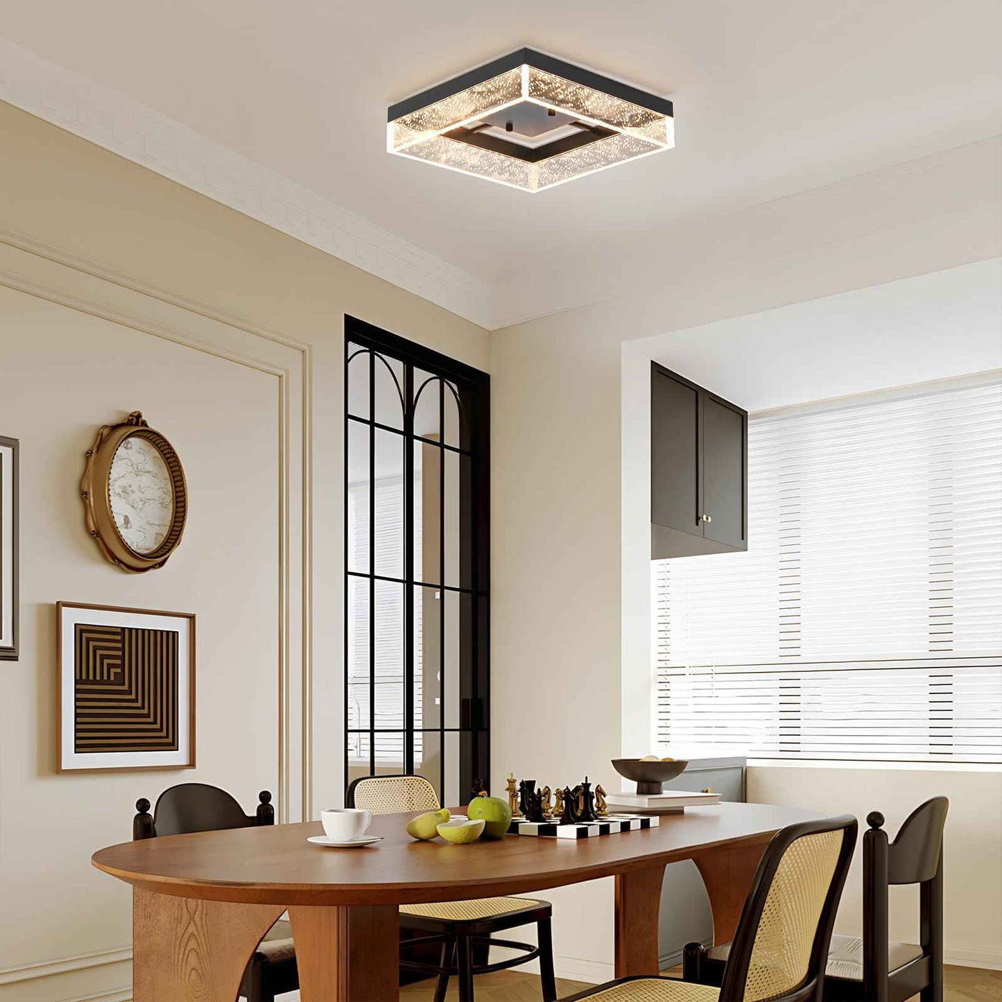 Qcyuui LED Flush Mount Ceiling Light, 11.81in 20W Modern Ceiling Light with Clear Bubble Acrylic,Square LED Ceiling Lamp for Kitchen Hallway Closet Living Room Bedroom, Black, 3000K Dimmable