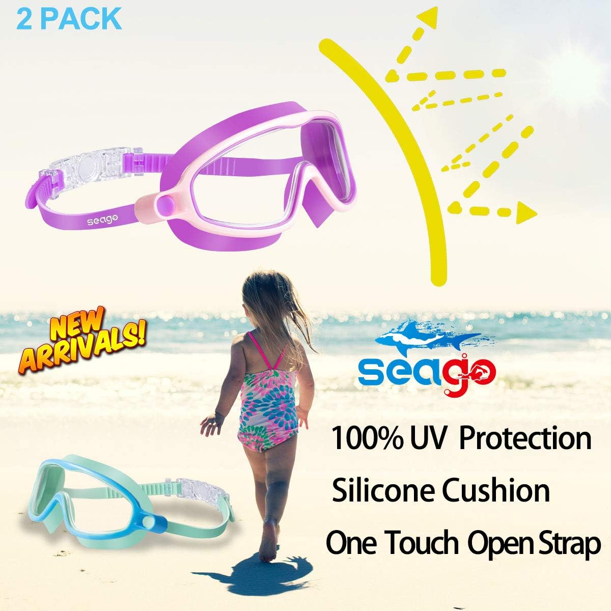 Skiennix Kids Swimming Goggles - Anti-Fog, UV Protection, Watertight | 2-Pack for Ages 3-15