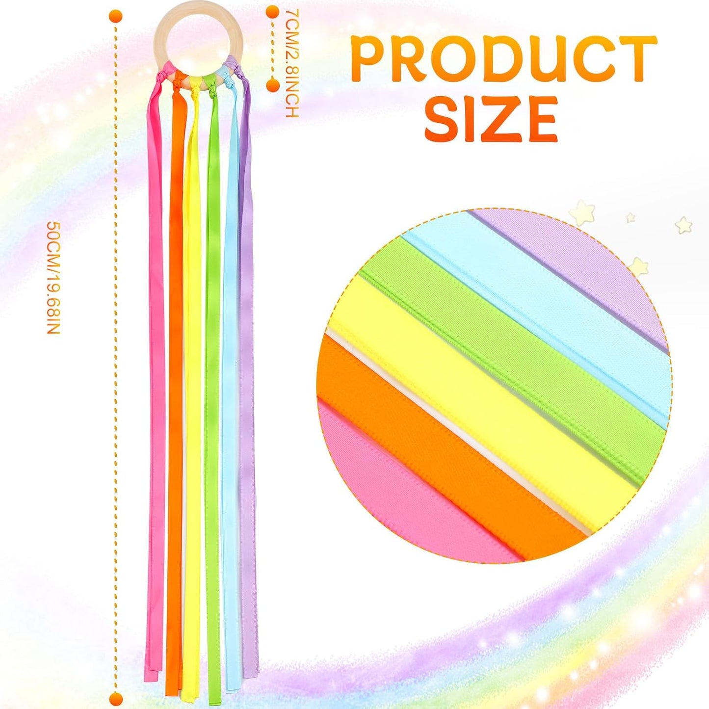 Sumind Rainbow Ribbon Hand Kites - 6 Pcs Colorful Streamer Wands for Kids | Educational Dance Toys