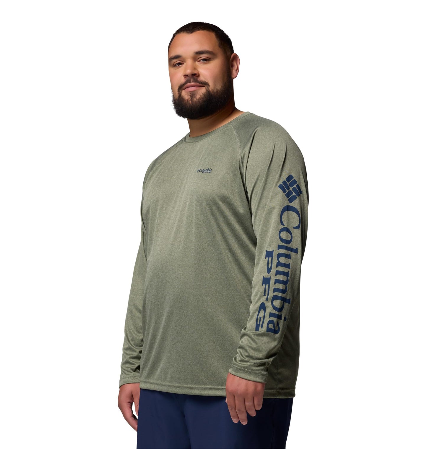 Columbia Men's PFG Terminal Tackle Long Sleeve Fishing Shirt, Cypress Heather/Carbon Logo, 5X Tall