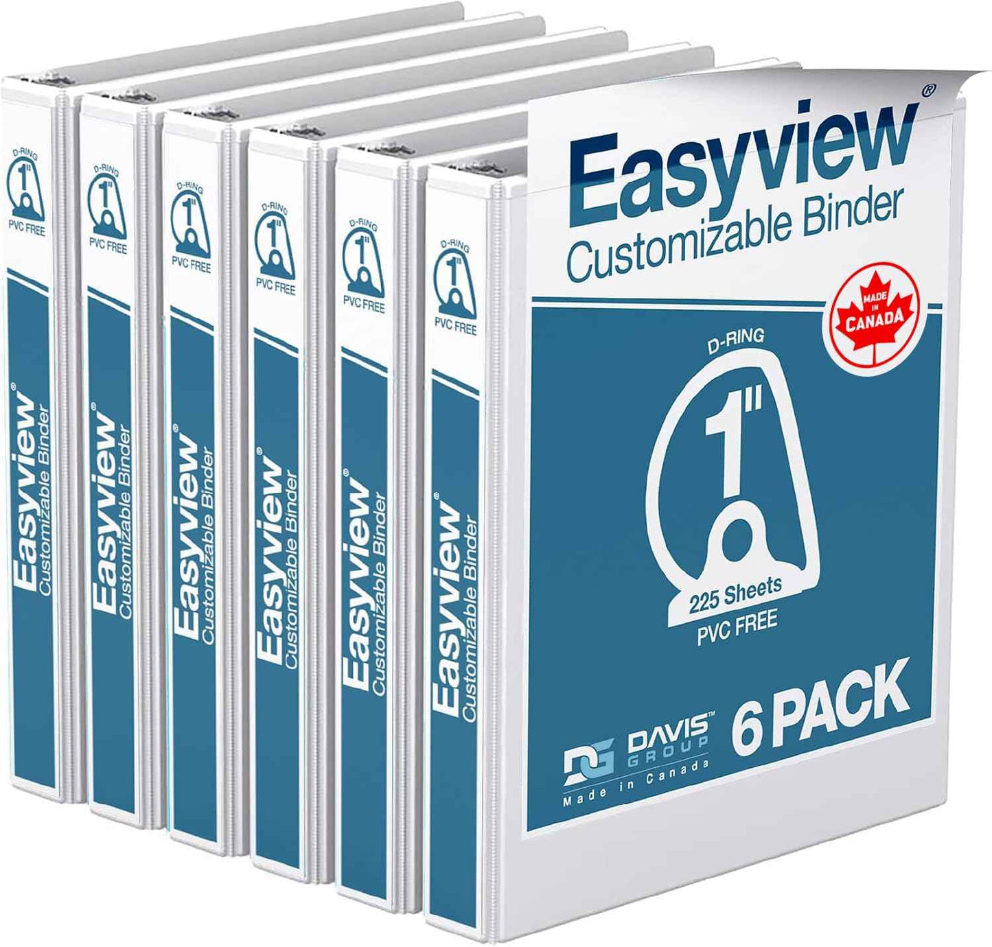 EasyView Premium 1-Inch Binders with Clear-View Covers, 3-Ring Binders for School, Office, or Home, Colored Binder Notebooks, Pack of 6, D Ring, White